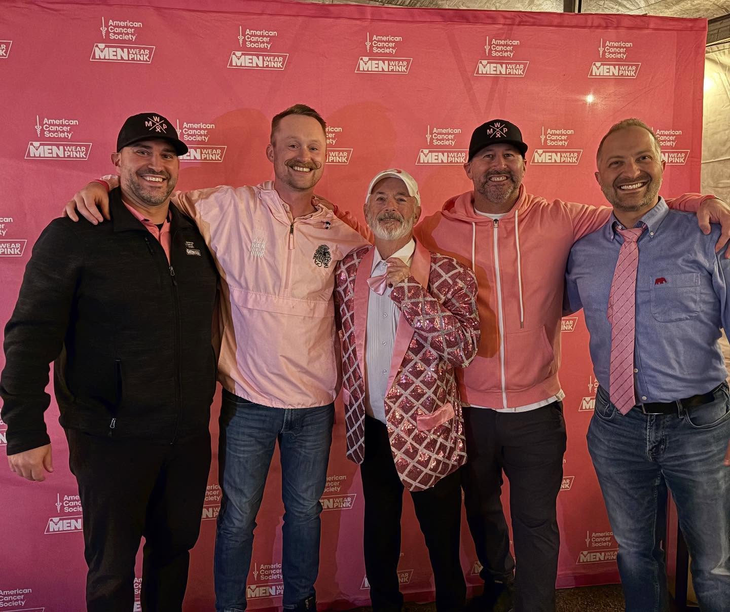 Five Men Wear Pink of Lane County ambassadors at a campaign event